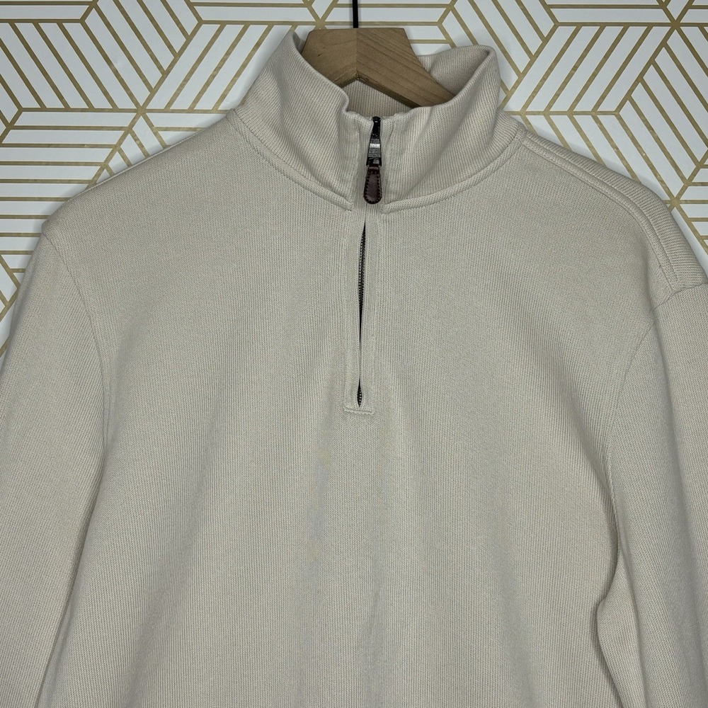 Banana Republic Ivory XL 1/4 Zip Mock Neck Knit‎ Pullover Sweater Elbow Patches